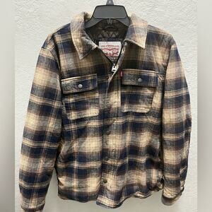 Levi's Men's Classic Driftwood Plaid Shirt Jacket Medium Brown Zipper Button
